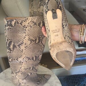 Inez Snakeskin Patterned Heeled Boots - Tan